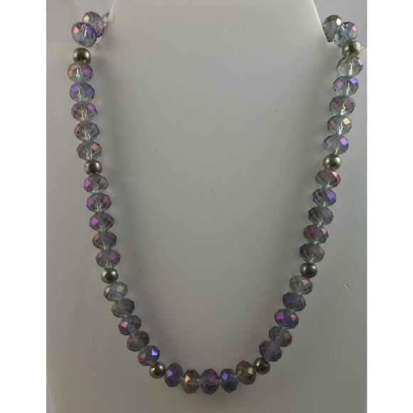 Handmade Vintage Crystal Necklace AB Purple Heart Toggle Closure Beaded Findings - Picture 10 of 10
